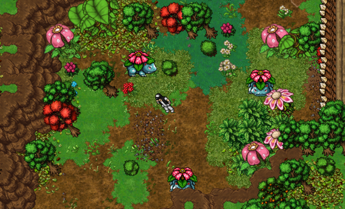 Floresta com Venusaur e vegetação exuberante
